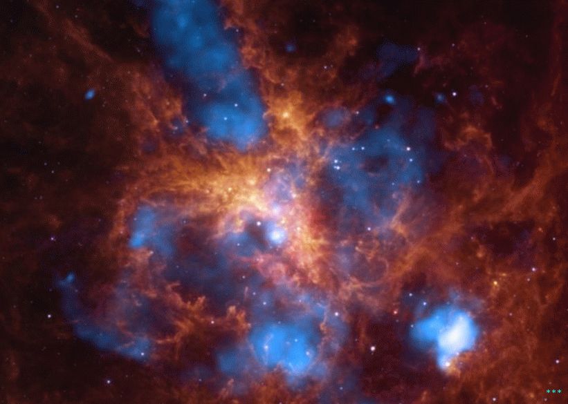 30 Doradus, auch als Tarantula-Nebel bekannt, bildet eine ungewöhnlich hohe Anzahl massereicher Sterne.