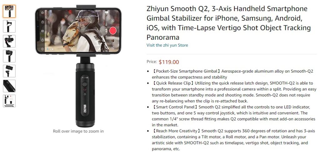 Zhiyun Smooth Q2 Gimbal und Smooth 4 Gimbal zum Verkauf für 107 USD bzw. 94 USD